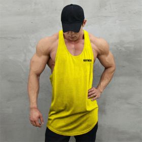 Sports Vest Men's Basketball Sleeveless T-shirt Summer Workout Loose Top Training Basketball Clothes Quick-drying Top (Option: Yellow-L)