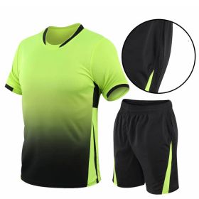 Summer Gradient Digital Printing Loose Short-sleeved T-shirt Two-piece Summer Plus Size Shorts Suit Men (Option: Green-5XL)