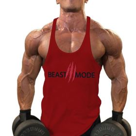 Summer Cotton Fitness Muscle Men's Thin Shoulder Strap I-print Halter Vest (Option: Red-S)