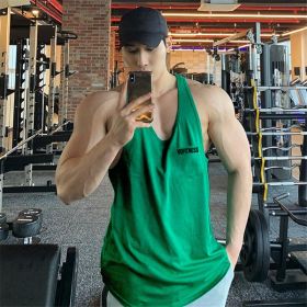 Sports Vest Men's Basketball Sleeveless T-shirt Summer Workout Loose Top Training Basketball Clothes Quick-drying Top (Option: Green-M)