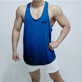 Sports Vest Men's Basketball Sleeveless T-shirt Summer Workout Loose Top Training Basketball Clothes Quick-drying Top (Option: Blue-M)