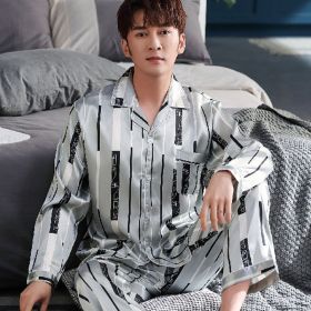 Men's Pajamas Long Sleeve Rayon Suit (Option: Gray-L)