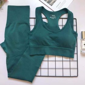 Womens High Waist Fitness Pants Suit For Abdomen And Buttocks (Option: Dark green suit-L)