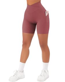 Women's Cross Sports Tight Short Belt Pockets (Option: Dark Pink-XS)