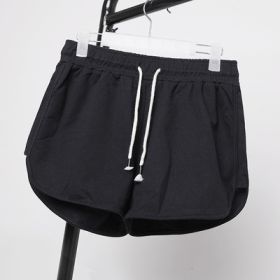 High Waist Hot Pants Loose Wide Leg Pants Casual Shorts (Option: Black-S)